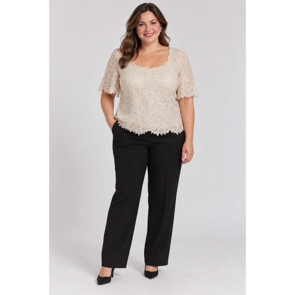 Brilliante by J.A. Lace Blouse Womens XL Vintage Glam Beaded Pearl Cream Top